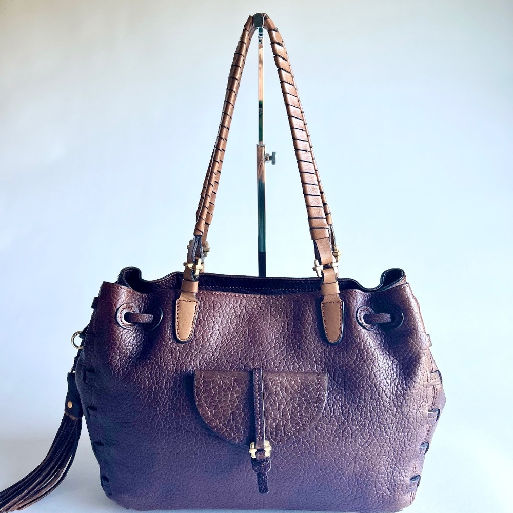 Ellen Tracy Tan Brown Pebble Genuine Leather Handbag Shoulder Bag